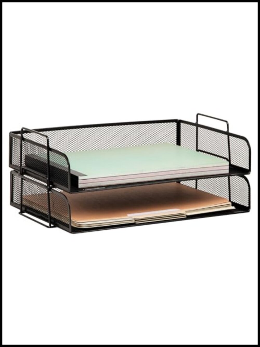 Metal Mesh Stackable Paper Tray Desktop Organizer Set, Letter Size File
